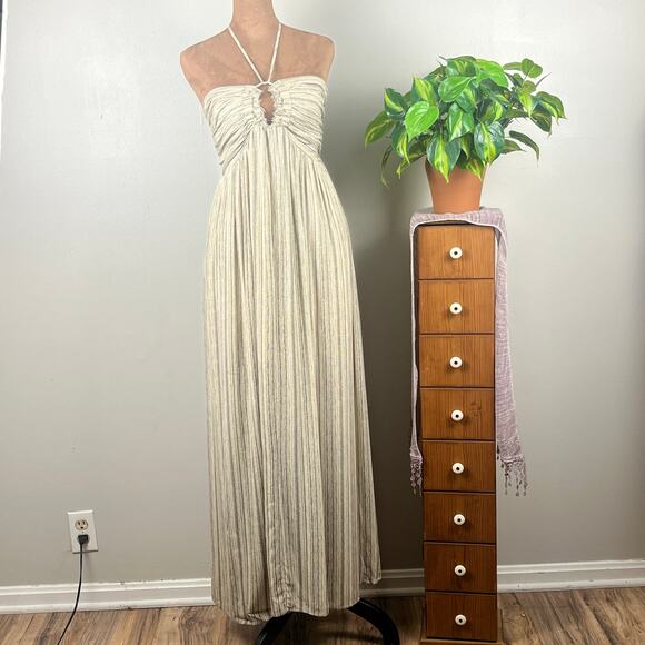 Promes Beige and Brown Strapless with Halter Back Maxi Dress Size Medium - Picture 2 of 11